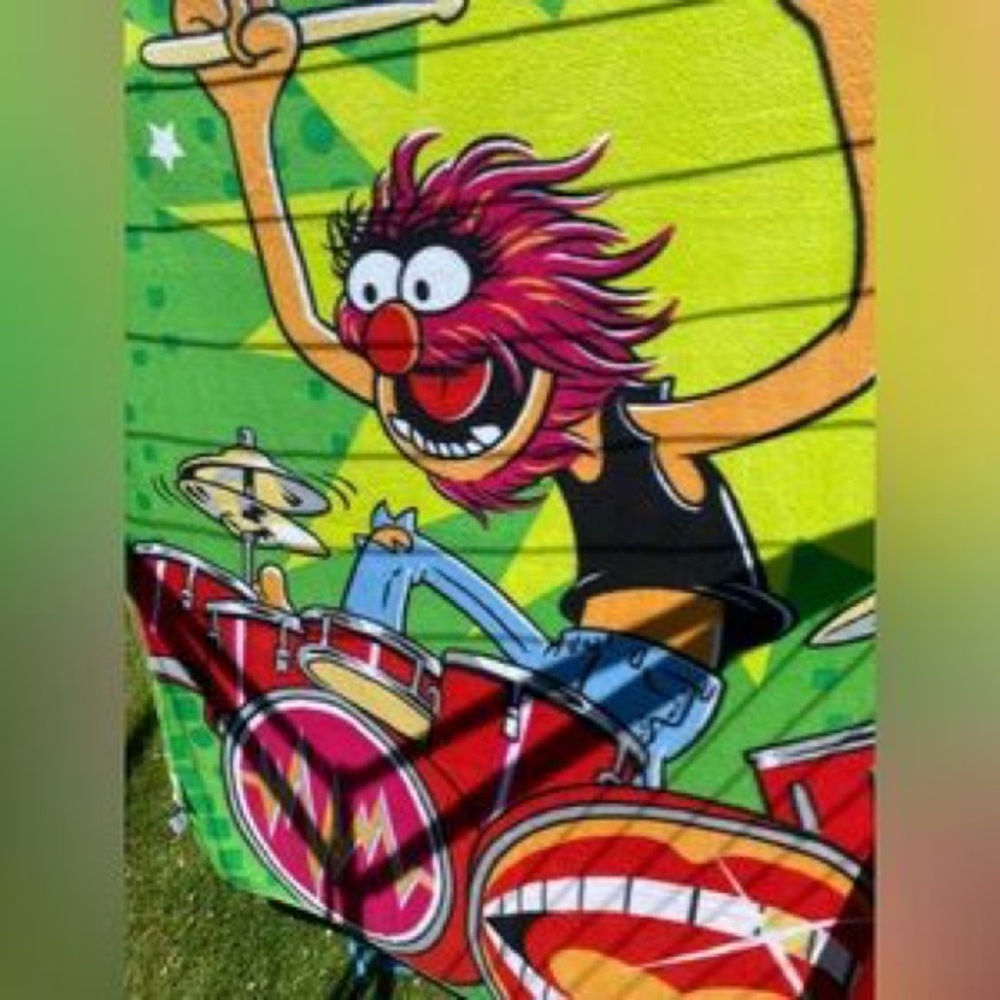 Colorful Drummer Character Beach Towel - Bright Green & Red - Picture 2 of 2